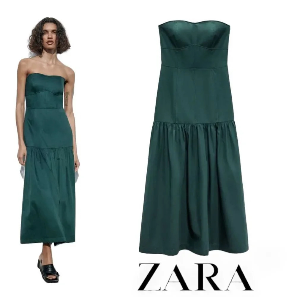 ZARA | Duck Green | TOPSTITCHED DRESS
